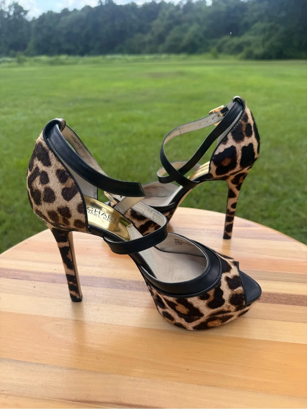 Ladies Michael Kors Evie Leopard Print Platform Sandals